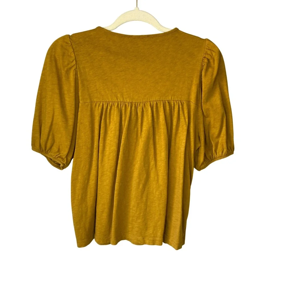 J.Crew Mustard Yellow Smocked Puff Sleeve Knit Top Gold Boho Scoop Neck Medium